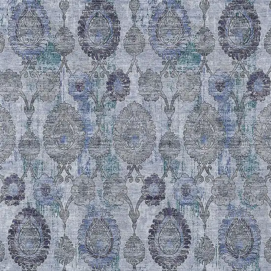 Navy Blue And Sky Blue Damask Washable Indoor Outdoor Area Rug Photo 6
