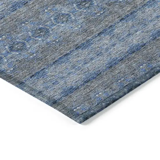 Navy Blue And Sky Blue Floral Medallion Washable Indoor Outdoor Area Rug Photo 4