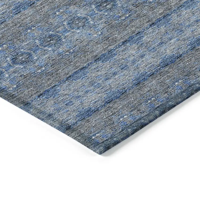 Navy Blue And Sky Blue Floral Medallion Washable Indoor Outdoor Area Rug Photo 4