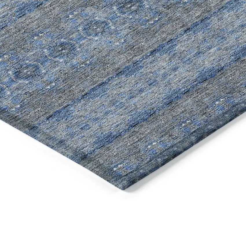 Navy Blue And Sky Blue Floral Medallion Washable Indoor Outdoor Area Rug Photo 4