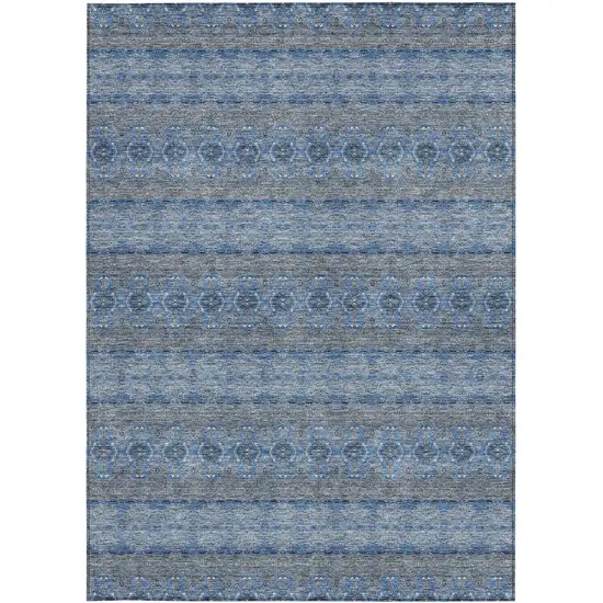 Navy Blue And Sky Blue Floral Medallion Washable Indoor Outdoor Area Rug Photo 5