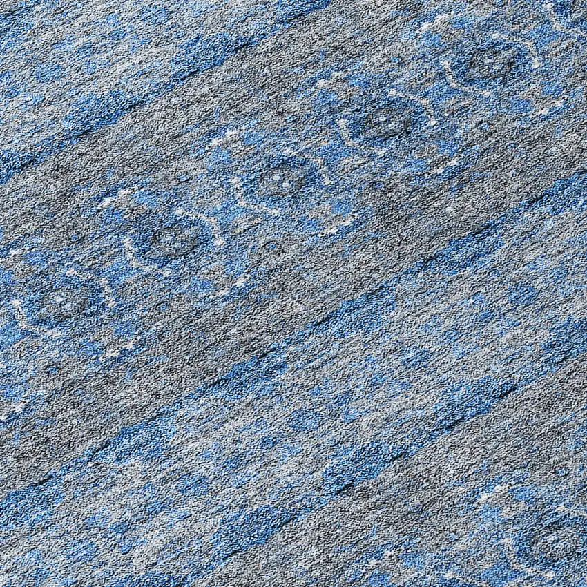 Navy Blue And Sky Blue Floral Medallion Washable Indoor Outdoor Area Rug Photo 6