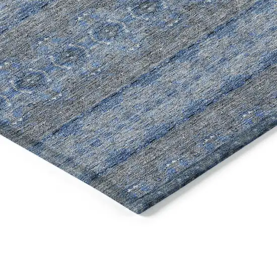 Navy Blue And Sky Blue Floral Medallion Washable Indoor Outdoor Area Rug Photo 4