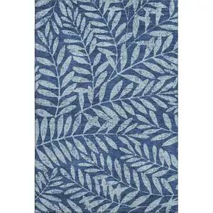 Photo of Navy Blue And Sky Blue Floral Washable Area Rug With UV Protection