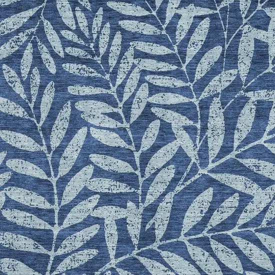 Navy Blue And Sky Blue Floral Washable Area Rug With UV Protection Photo 3