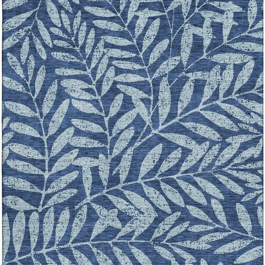Navy Blue And Sky Blue Floral Washable Area Rug With UV Protection Photo 4