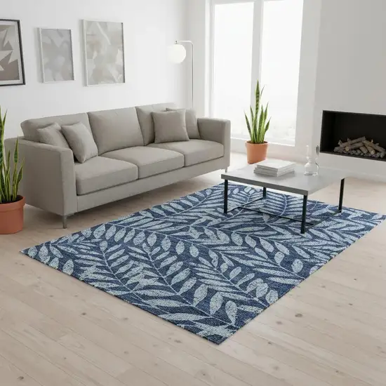 Navy Blue And Sky Blue Floral Washable Area Rug With UV Protection Photo 2