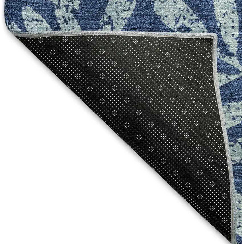Navy Blue And Sky Blue Floral Washable Area Rug With UV Protection Photo 7