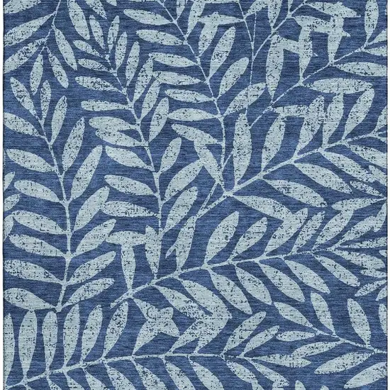 Navy Blue And Sky Blue Floral Washable Area Rug With UV Protection Photo 4