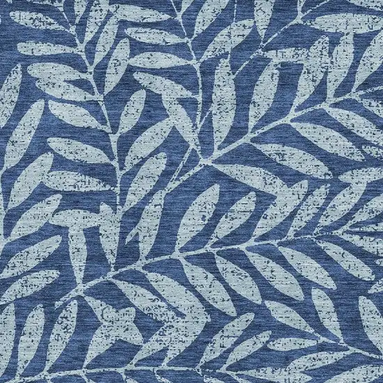 Navy Blue And Sky Blue Floral Washable Area Rug With UV Protection Photo 3