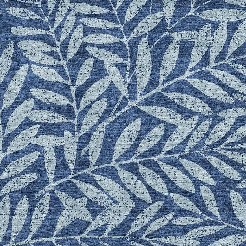 Navy Blue And Sky Blue Floral Washable Area Rug With UV Protection Photo 3