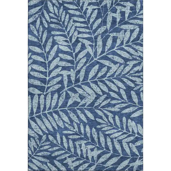 Navy Blue And Sky Blue Floral Washable Area Rug With UV Protection Photo 1