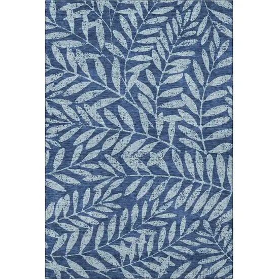 Navy Blue And Sky Blue Floral Washable Area Rug With UV Protection Photo 4