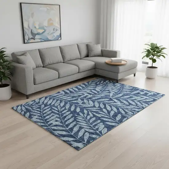 Navy Blue And Sky Blue Floral Washable Area Rug With UV Protection Photo 2