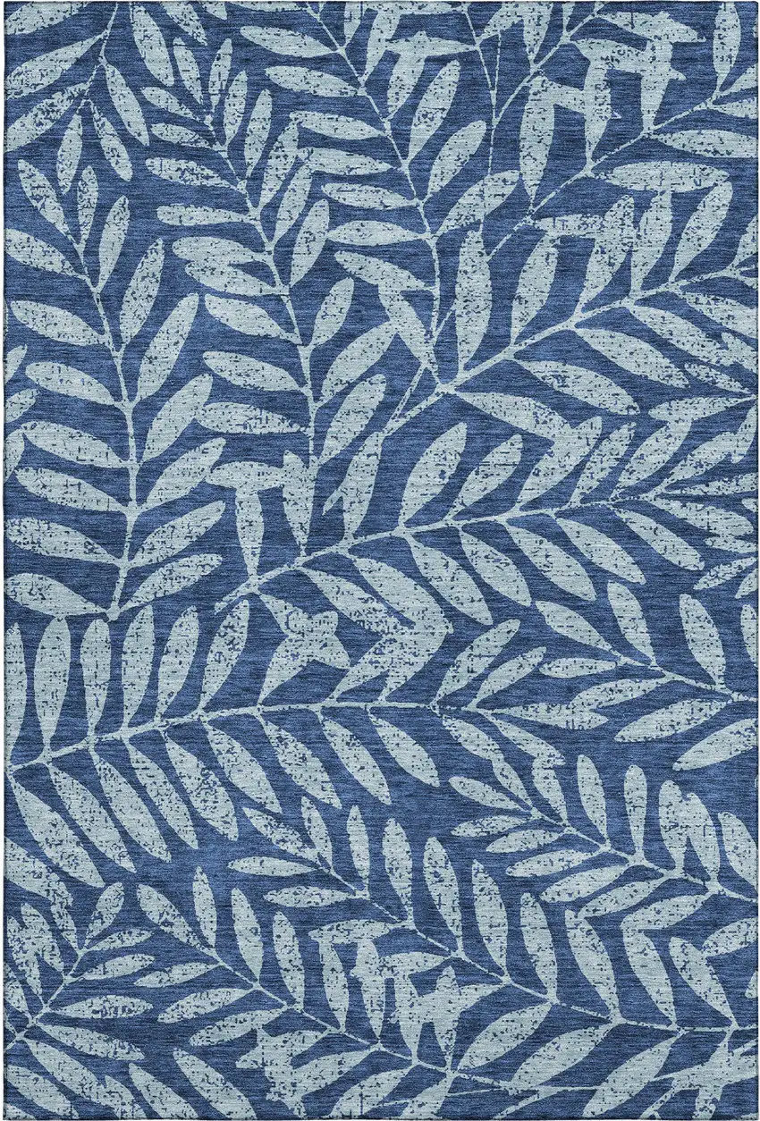 Navy Blue And Sky Blue Floral Washable Area Rug With UV Protection Photo 1