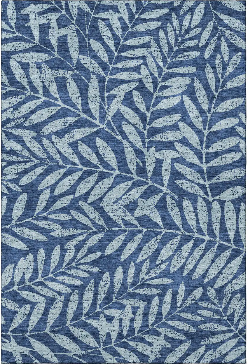 Navy Blue And Sky Blue Floral Washable Area Rug With UV Protection Photo 4