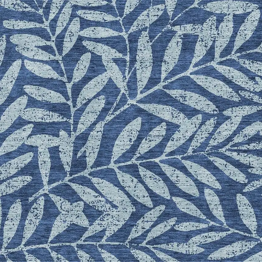 Navy Blue And Sky Blue Floral Washable Area Rug With UV Protection Photo 3