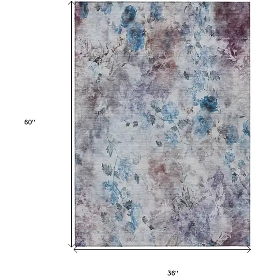 Navy Blue And Sky Blue Floral Washable Indoor Outdoor Area Rug Photo 8