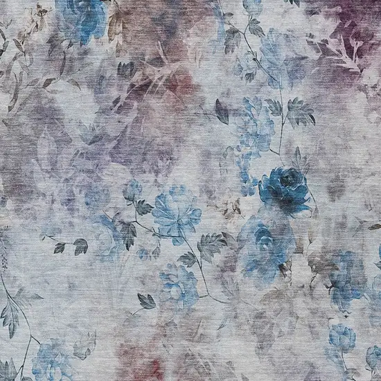 Navy Blue And Sky Blue Floral Washable Indoor Outdoor Area Rug Photo 6