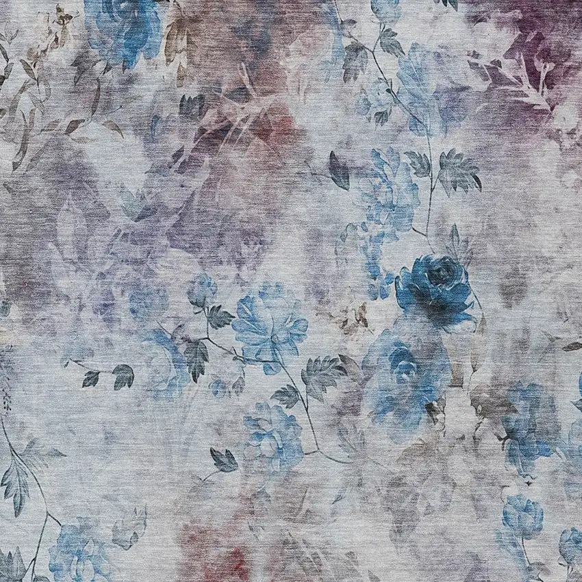 Navy Blue And Sky Blue Floral Washable Indoor Outdoor Area Rug Photo 6