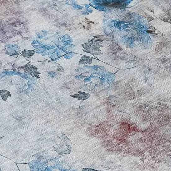 Navy Blue And Sky Blue Floral Washable Indoor Outdoor Area Rug Photo 4