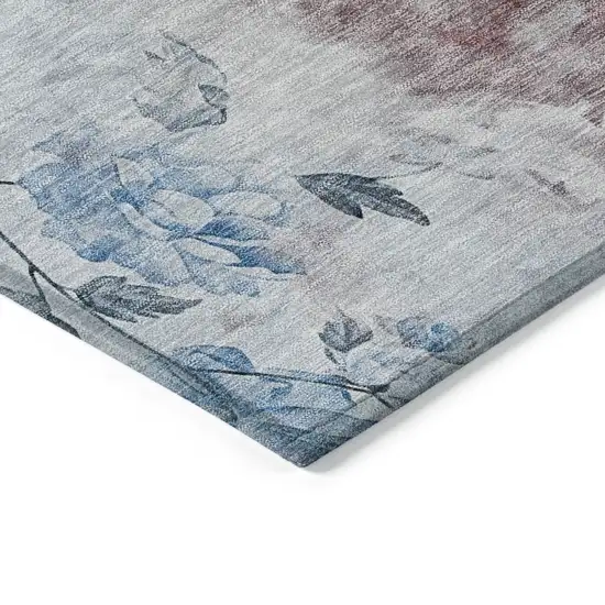 Navy Blue And Sky Blue Floral Washable Indoor Outdoor Area Rug Photo 3
