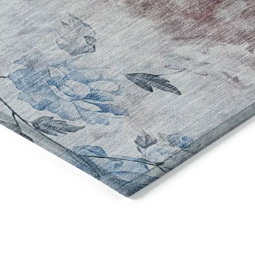 Navy Blue And Sky Blue Floral Washable Indoor Outdoor Area Rug Photo 3