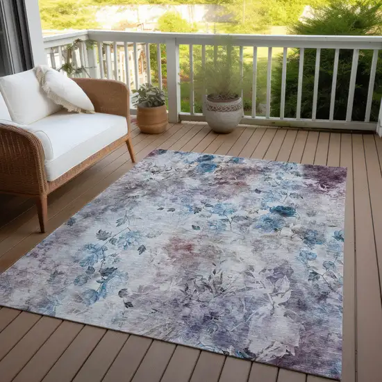 Navy Blue And Sky Blue Floral Washable Indoor Outdoor Area Rug Photo 7