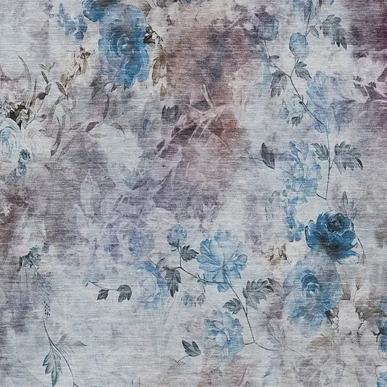 Navy Blue And Sky Blue Floral Washable Indoor Outdoor Area Rug Photo 5