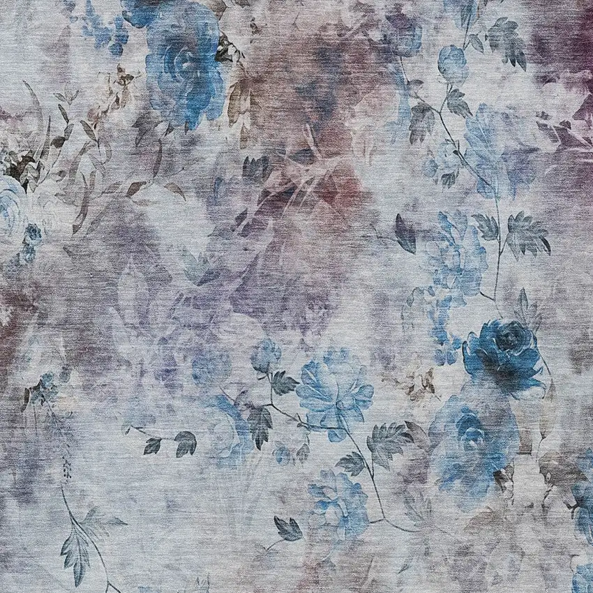 Navy Blue And Sky Blue Floral Washable Indoor Outdoor Area Rug Photo 6
