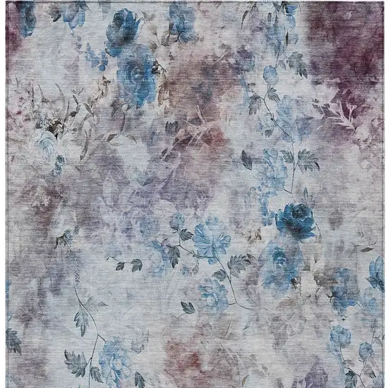 Navy Blue And Sky Blue Floral Washable Indoor Outdoor Area Rug Photo 7