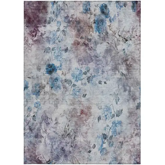 Navy Blue And Sky Blue Floral Washable Indoor Outdoor Area Rug Photo 6