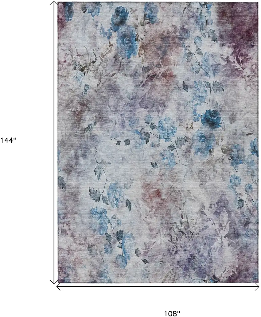 Navy Blue And Sky Blue Floral Washable Indoor Outdoor Area Rug Photo 7