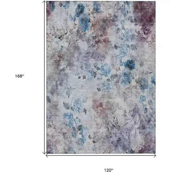Navy Blue And Sky Blue Floral Washable Indoor Outdoor Area Rug Photo 7