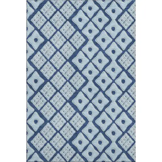 Navy Blue And Sky Blue Geometric Washable Area Rug With UV Protection Photo 2