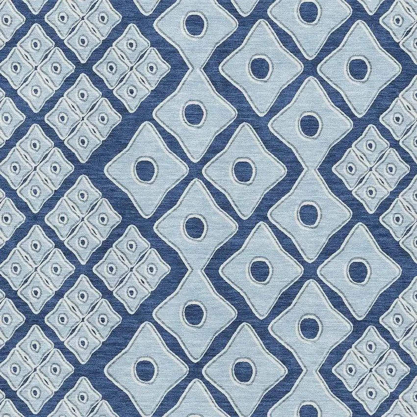 Navy Blue And Sky Blue Geometric Washable Area Rug With UV Protection Photo 4