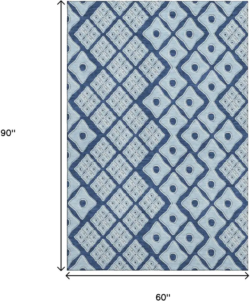 Navy Blue And Sky Blue Geometric Washable Area Rug With UV Protection Photo 3