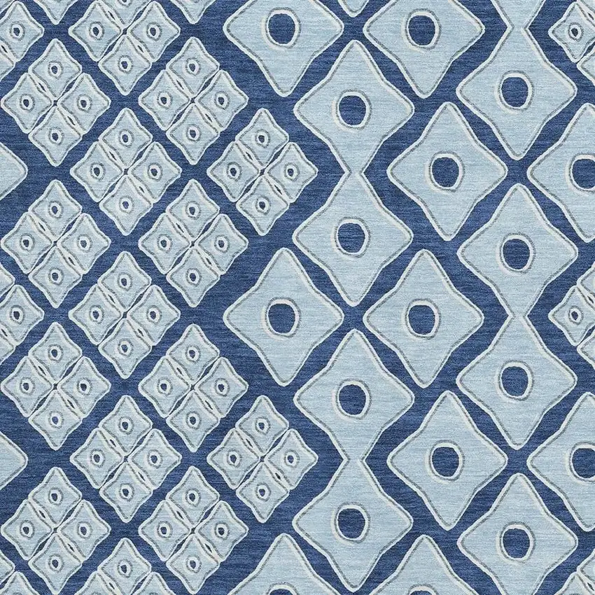 Navy Blue And Sky Blue Geometric Washable Area Rug With UV Protection Photo 4