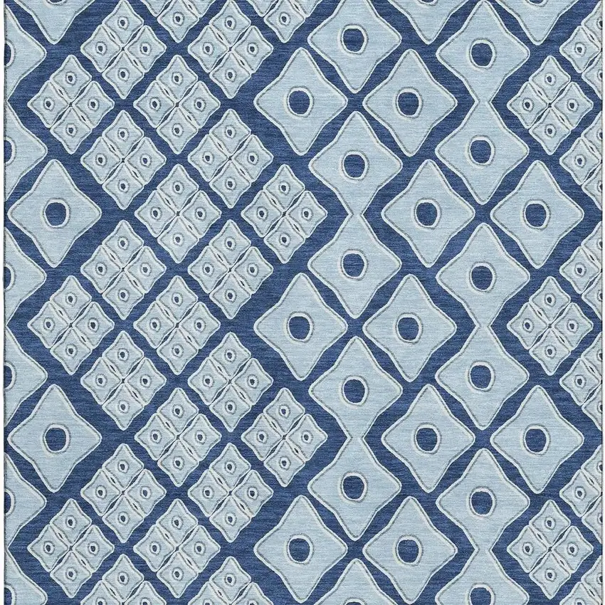 Navy Blue And Sky Blue Geometric Washable Area Rug With UV Protection Photo 5