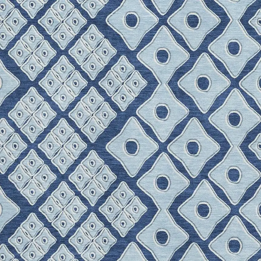 Navy Blue And Sky Blue Geometric Washable Area Rug With UV Protection Photo 4