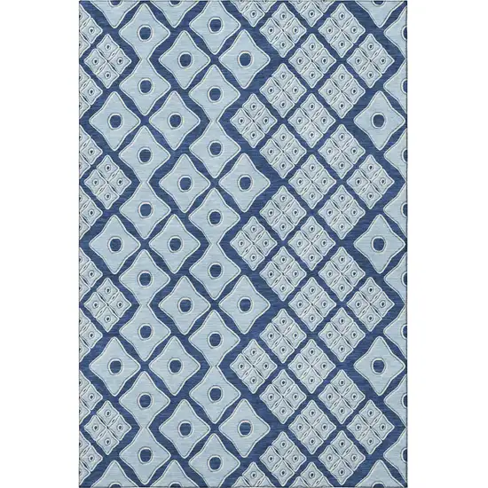Navy Blue And Sky Blue Geometric Washable Area Rug With UV Protection Photo 5