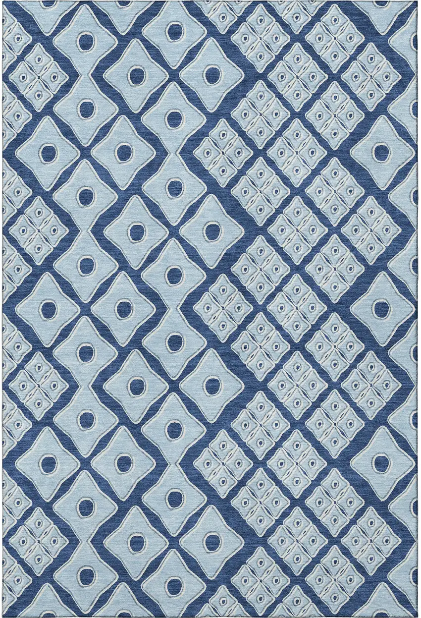 Navy Blue And Sky Blue Geometric Washable Area Rug With UV Protection Photo 5