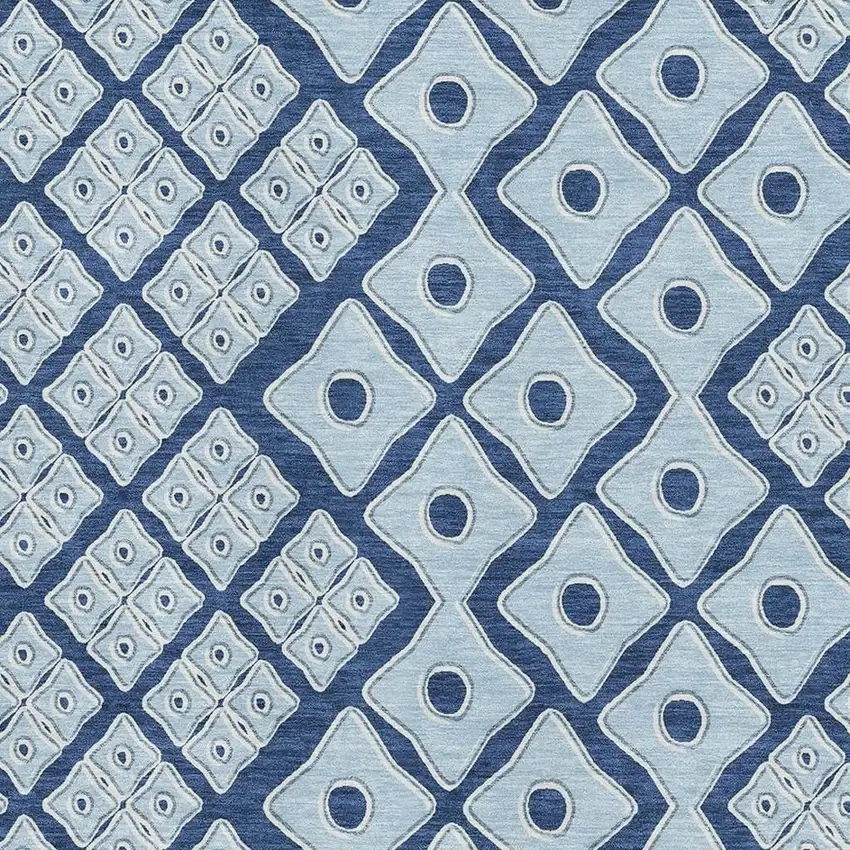 Navy Blue And Sky Blue Geometric Washable Area Rug With UV Protection Photo 4