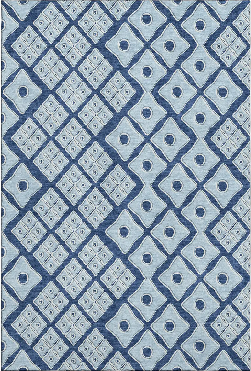 Navy Blue And Sky Blue Geometric Washable Area Rug With UV Protection Photo 2