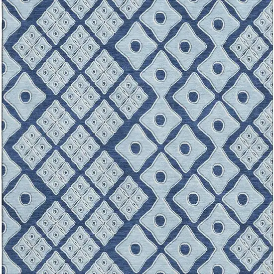 Navy Blue And Sky Blue Geometric Washable Area Rug With UV Protection Photo 5