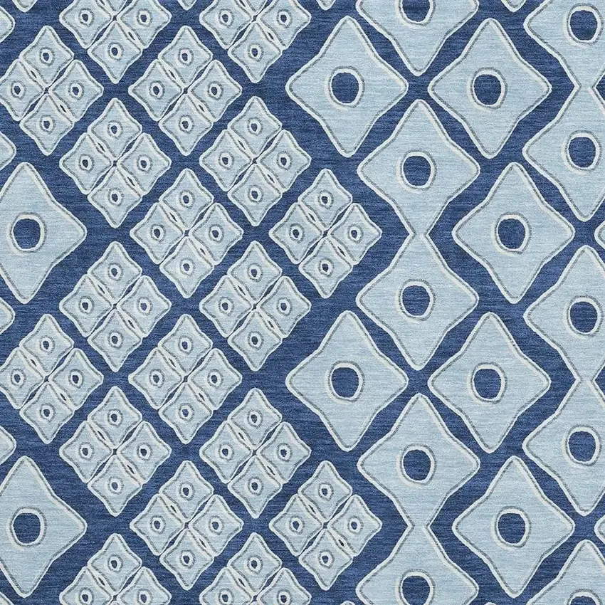 Navy Blue And Sky Blue Geometric Washable Area Rug With UV Protection Photo 3