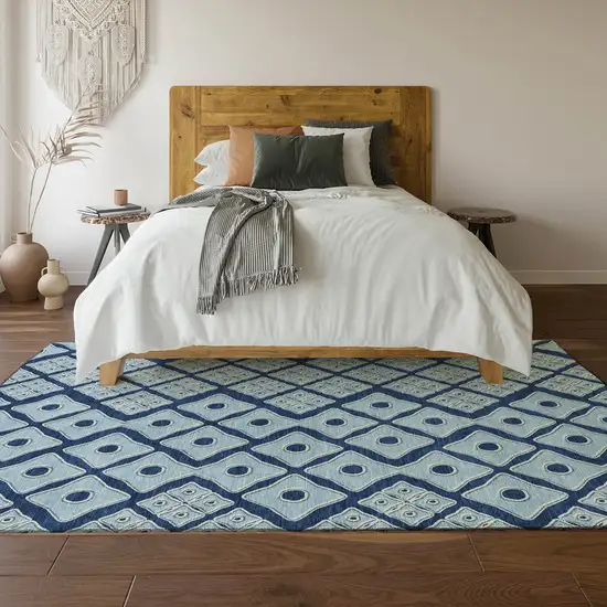 Navy Blue And Sky Blue Geometric Washable Area Rug With UV Protection Photo 6