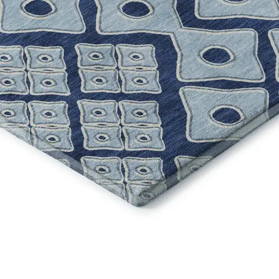 Navy Blue And Sky Blue Geometric Washable Area Rug With UV Protection Photo 8