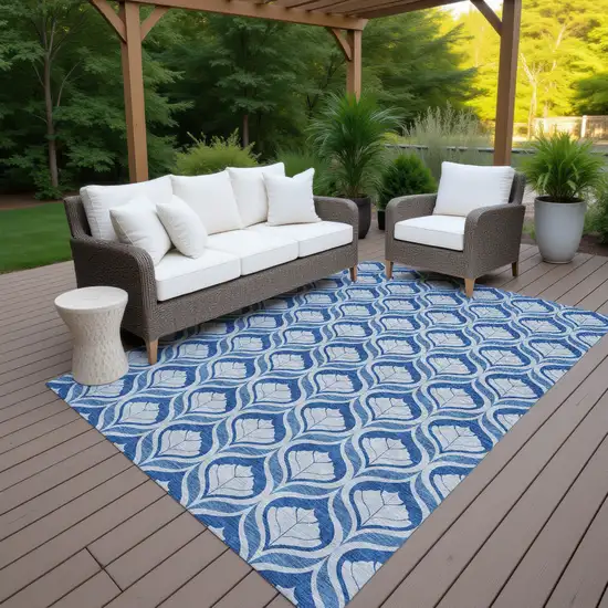 Navy Blue And Sky Blue Geometric Washable Indoor Outdoor Area Rug Photo 7