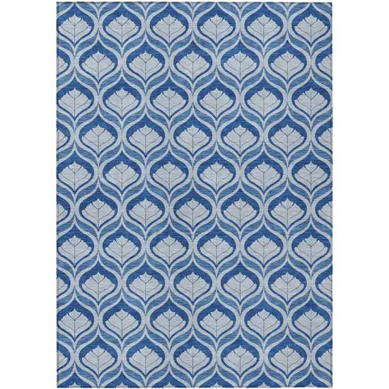 Navy Blue And Sky Blue Geometric Washable Indoor Outdoor Area Rug Photo 1